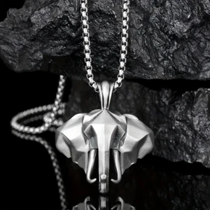 Collar con cabeza de elefante colgante plateado joyería animal acero inoxidable - Imagen 1 de 5