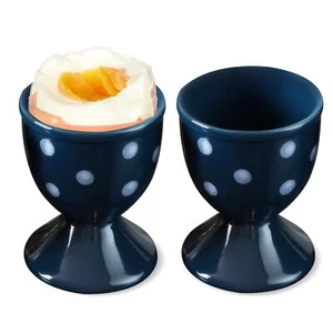 Ceramic Egg Cup Blue Set of 2 Porcelain Holder Breakfast Boiled Cooking Easy ... - Picture 1 of 6