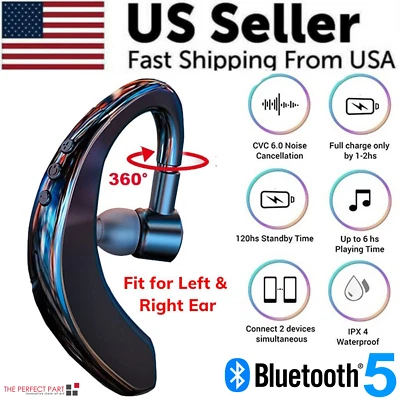THE PERFECT PART Wireless Bluetooth 5.0 Earpiece Headset Driving Trucker Earbuds Noise Cancelling