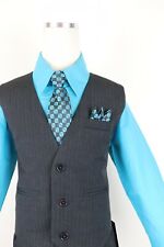 turquoise teal blue boys pinstripe vest 4 piece set formal suit easter Wedding