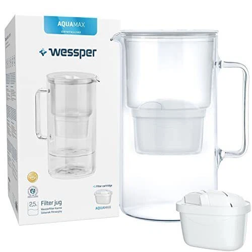 Wessper Wasser-Filterkanne mit Kartusche Wasserfilter - Weiß, 2,7L