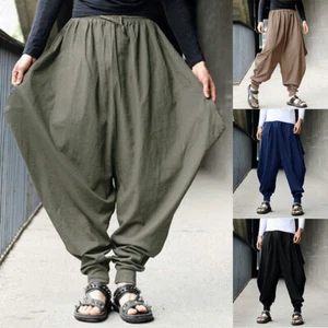 Fashion Mens Pants Harem Casual Baggy Hakama Canvas Japanese Samurai Pants# - Bild 1 von 15