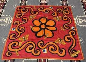 YSL Floral Gold Butterfly Silk Scarf Vtg 34” Diamond Pattern T23 - Picture 1 of 9