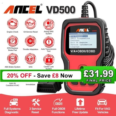 ANCEL Fit For VAG Car All System Diagnostic Tool OBD2 Scanner EPB Brake Pads/Oil Reset