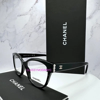 CHANEL Anteojos Negros 53mm Borde Completo Metal Dorado Logo CC Perlas Blancas Rx-able Foto 1 de 4