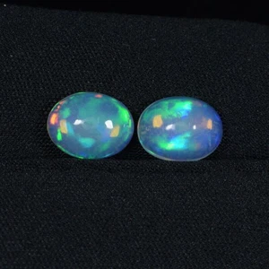 2.27 ct FINE GRADE FULL RAINBOW PLAY NATURAL RAINBOW OPAL GEMS  Cabochon Pair   - Picture 1 of 2