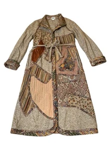 Vintage Catherine Carr Wearable Art Boho Patchwork Tapestry Wool Midi Coat Sz S - Picture 1 of 11