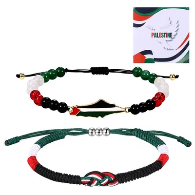 2 PIEZAS Pulsera Palestina Gratis Bandera Cuentas Cordón Trenzado Pulsera Caja de Regalo Foto 1 de 4