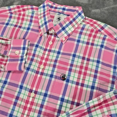Southern Proper Button Shirt Men L Pink Plaid Colorful Casual Preppy Long Sleeve - Image 1 of 4