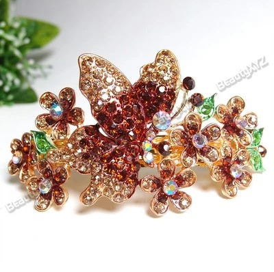 Nuevo pedrería cristal mariposa flor metal pelo pasador clip novia abrazadera  Foto 1 de 3