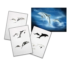 AS-038 Delphin Step by Step Airbrush Schablone für Acryl Spray Wand Tattoo Farbe - Picture 1 of 1