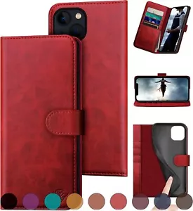 For iPhone 15 Plus 6.7" Leather Wallet case RFID Blocking 4 Credit Card Holder - Picture 1 of 7