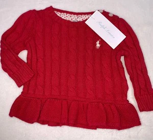 Polo Ralph Lauren RED Girls Ruffle Waist Sweater, US 6M - Picture 1 of 1