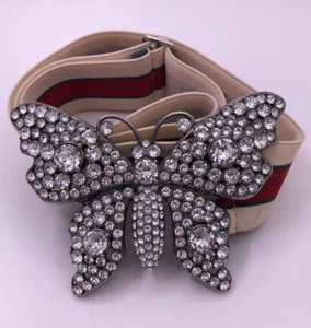 Gucci Jacquard Crystal Stripe Butterfly Elastic Buckle Belt 75 30 - Picture 1 of 8