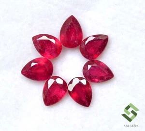 7x5 mm Natural Ruby Pear Cut Lot 07 Pcs 7.51 CTS Faceted Loose Gemstones GF - Picture 1 of 8