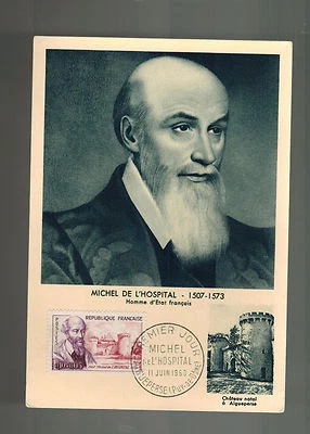 1960 France Postcard First Day Cover # B341  Maxi Card Michel L Hospital FDC - Image 1 of 2