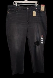 NEW LEVI'S WOMENS 24W BLACK HIGH RISE WEDGIE STRAIGHT CROPPED JEANS W42 L26 NWT - Picture 1 of 6