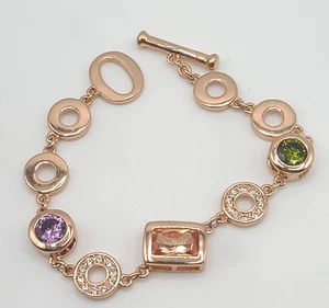 Modernes roségoldfarbenes Armband Edelstein Strass offener Kreis Glied 7 Zoll - Bild 1 von 9