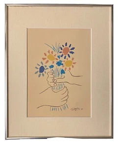 Vintage 1960er Jahre Siebdruck von Picasso mit dem Titel Bouquet of Peace. Guter Zustand - Bild 1 von 10