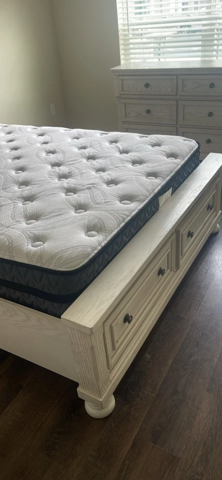 queen bedroom set used solid wood with mattress and dresser - Image 1 of 3