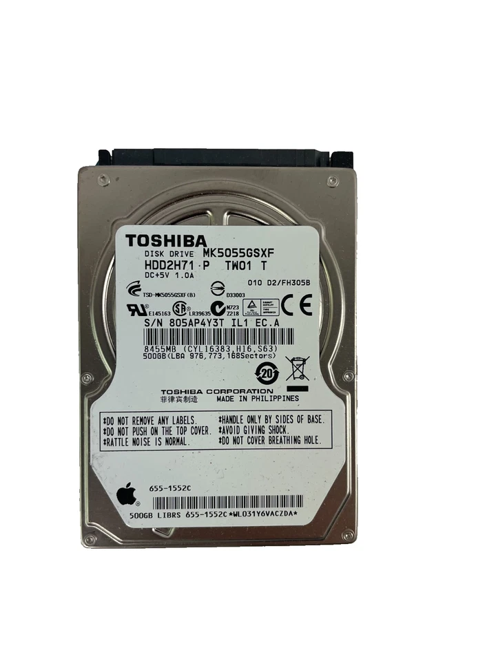Toshiba Disc Drive Model MK5055GSXF HDD2H71 Internal Hard Drive Cache 8 MB - Image 1 of 3