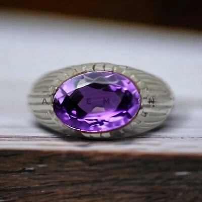 Аметист драгоценный камень с 925 пробы жених кольцо для мужчин #AL135 - Изображение 1 из 4