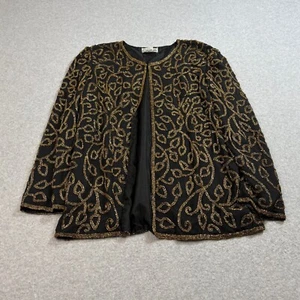 Vintage Exotica Seidenjacke Damen klein schwarz Perlen formeller Abend gold 80er - Bild 1 von 9
