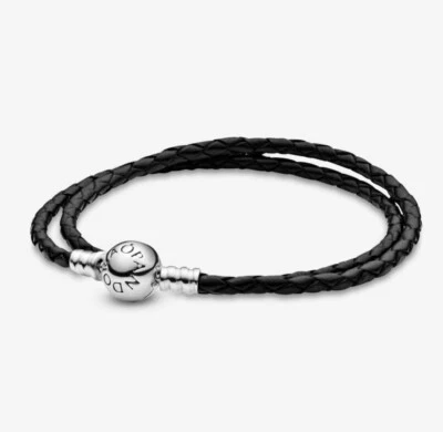 Autêntica pulseira dupla preta de couro Pandora, #590745CBK - Imagem 1 de 4