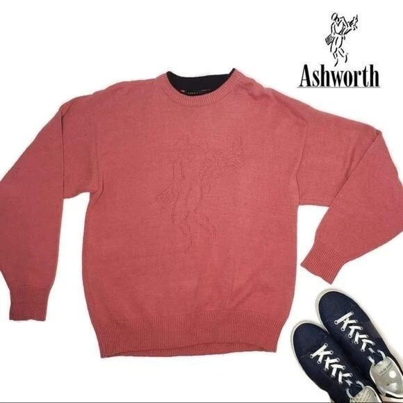 Ashworth Golf Hombre Salmón Algodón Tejido Manga Larga Suéter con Logo Med Foto 1 de 4