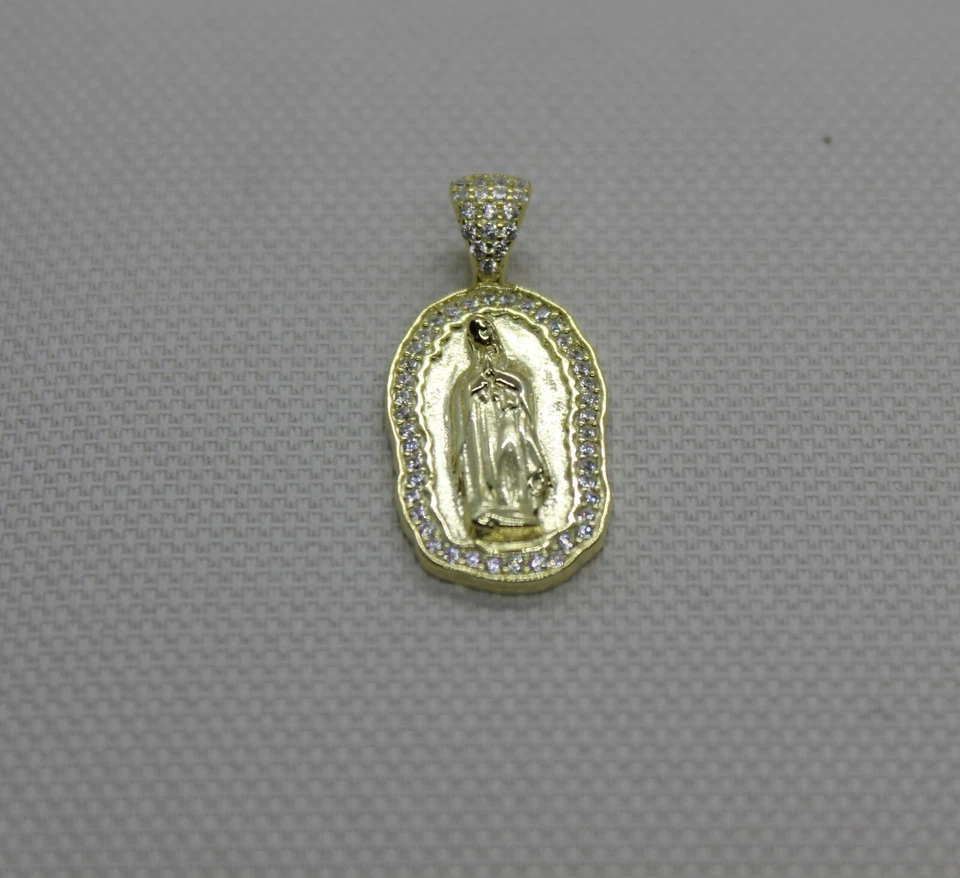 CIONDOLO ARGENTO MADONNA DI GUADALUPE DORATO ZIRCONI BIANCHI MM 14X30 EXPLOIT - Immagine 1 di 4