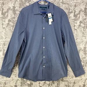 Perry Ellis Shirt Travel Luxe Men's XL Slim Fit Total Stretch Wicking Blue NWT - Picture 1 of 11