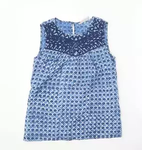 Loves me not para mujer azul geométrico 100 % algodón básico tanque talla XS cuello de barco - Imagen 1 de 12