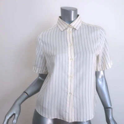 Christian Dior Striped Button-Up Shirt Cream Silk Size US 6 Short Sleeve Blouse - Image 1 of 4