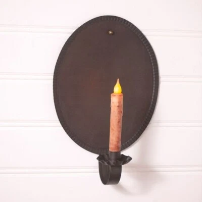 2 Oval Crimped Candle Sconce in dark tin - Image 1 of 2