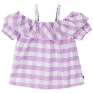 NAUTICA TODDLER GIRL LILAC/WHITE CHECKED OFF SHOULDER TOP 2T NWT 34.50 - Picture 1 of 8