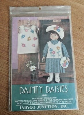 NEW 1997 Indygo Junction 18" Doll Clothes Pattern "Dainty Daisies" w Jumper*Hat+ - Image 1 of 3