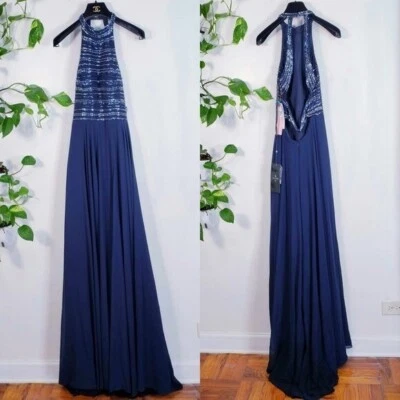 Vestido Largo Con Cuentas 14 GRANDE Azul Marino Espalda Abierta Vestido Baile de graduación Fiesta Dama de honor ALYCE París Foto 1 de 4