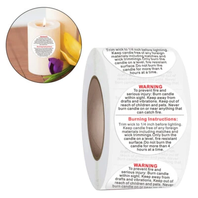 500   Candle Warning Stickers Labels Safety for Soy Wax Candle Making - Image 1 of 4