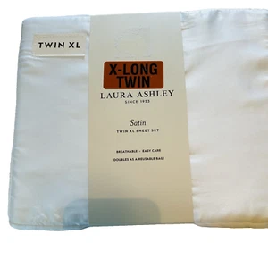 Laura Ashley Satin TWIN XL Sheet Set 3pc White - Picture 1 of 2