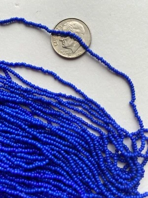  Vintage/ Antique Micro Seed Beads-14/0 Cobalt Royal Blue Opaque Old 7.8g hanks - Image 1 of 4