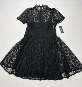 NWT Lulus Black Lace Layered Hi Neck Dress Size L Gothic Victorian Witchy Vampy - Picture 1 of 24