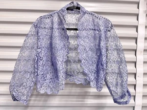 Vintage 1960s Sheer Periwinkle Lace Bolero Scalloped Cropped Jacket Shrug M/L - Bild 1 von 4