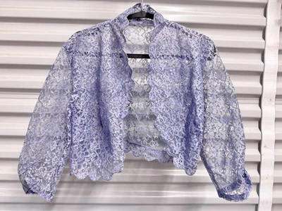 Bolero de encaje periwinkle transparente vintage años 60 festoneado chaqueta recortada encogida de hombros M/L Foto 1 de 4