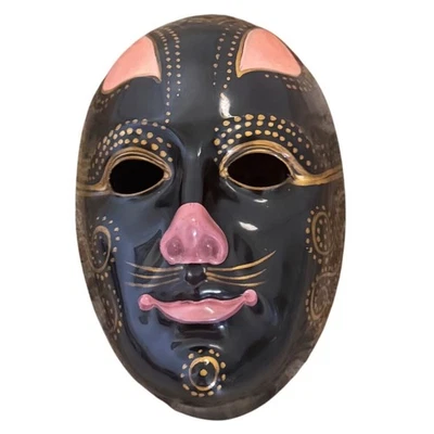 Stonelite RoyalOrleans Italy Black Gold Pink Cat Face Mask Decor Artist signed - Image 1 of 4