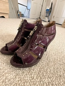 Sofft Sandal Size 7.5M Purple Patent Caged Zip Block Heel Bootie Dress Shoe - Picture 1 of 8
