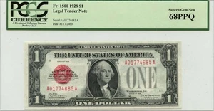 1928 $1 Legal Tender Red Fr# 1500 PCGS Currency Gem 68 EPQ - Picture 1 of 2