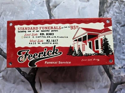 老式 FEERICK FUNERAL SERVICES PORCELAIN 标志 10 英寸×4.5 — 第 1/4 张图片