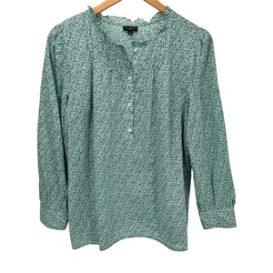 Blusa Talbots Mujer Pequeña Grande Lp Verde Negra Popover Volantes Cuello Algodón - Imagen 1 de 7