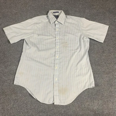 VTG JC Penney Shirt Mens 15.5 Medium Blue Striped Short Sleeve Stains Retro 70s - Image 1 of 4