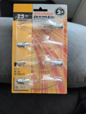 Sylvania Double Life 25 Watt Clear Light Bulbs 4 Bulbs Candelabra Base NEW - Image 1 of 2